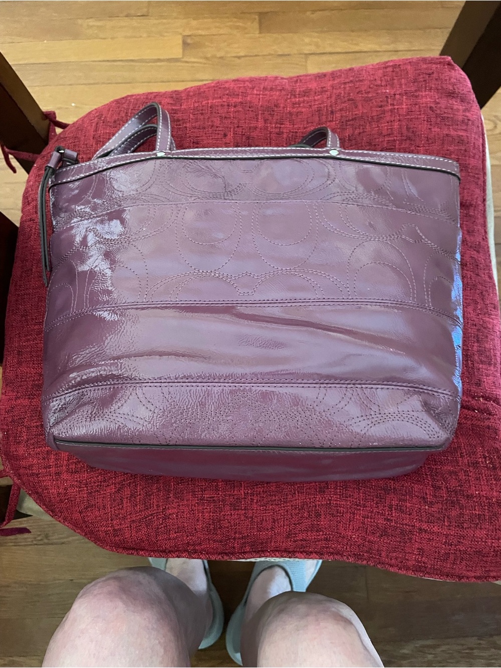 Coach Signature Stripe Stitched Patent Leather Tote (Style F19198) MSRP $328 - Picture 2 of 9